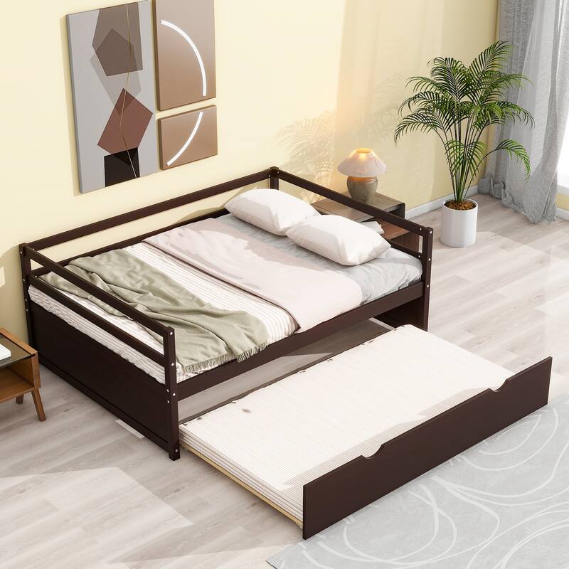 [No Need Box Spring] Twin Size Wood Daybed with Twin Size Trundle Bed